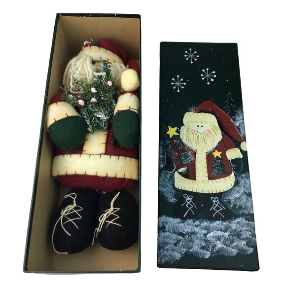 Vintage Christmas Santa Plush Weighted 11 in u Hand Painted Collectible Gift Box - Picture 5 of 7